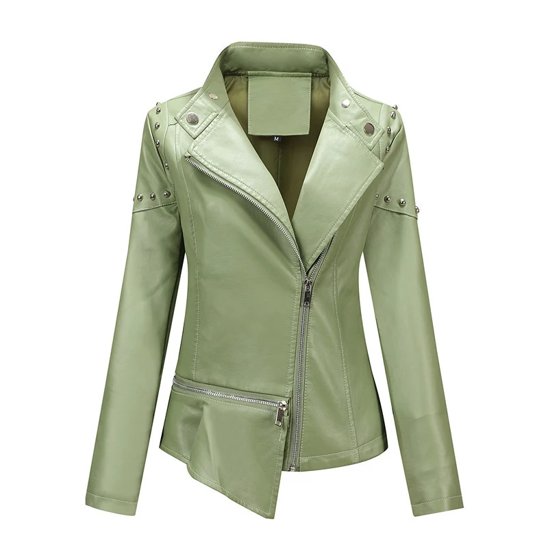 Damen Asymmetrische Bikerjacke aus Kunstleder mit Nietenbesatz und tailliertem Schnitt Drune