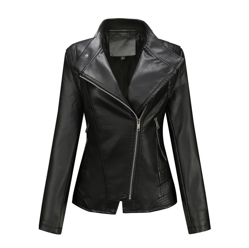 Damen Asymmetrische Bikerjacke aus Kunstleder mit Nietenbesatz und tailliertem Schnitt Drune