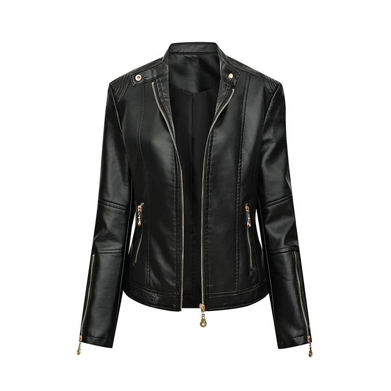 Damen Asymmetrische Bikerjacke aus Kunstleder mit Nietenbesatz und tailliertem Schnitt Drune