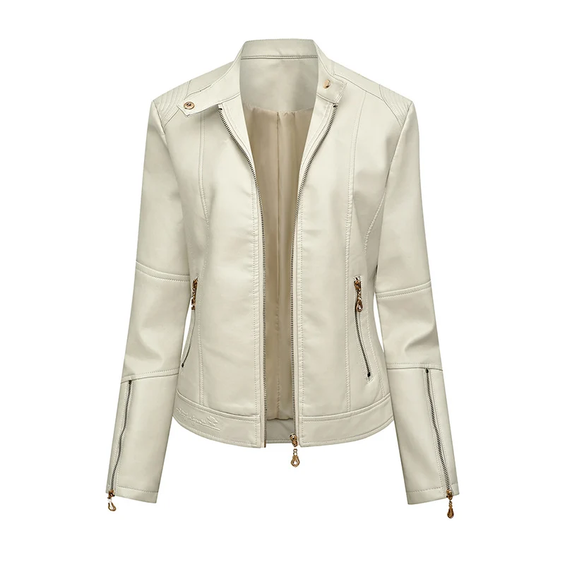 Damen Asymmetrische Bikerjacke aus Kunstleder mit Nietenbesatz und tailliertem Schnitt Drune