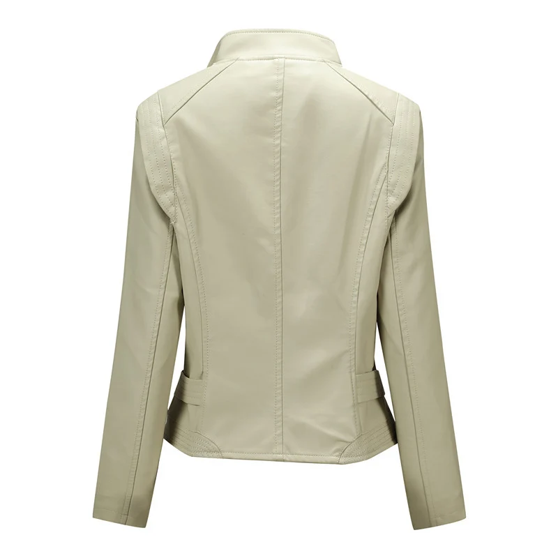 Damen Asymmetrische Bikerjacke aus Kunstleder mit Nietenbesatz und tailliertem Schnitt Drune