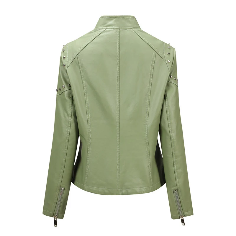 Damen Asymmetrische Bikerjacke aus Kunstleder mit Nietenbesatz und tailliertem Schnitt Drune