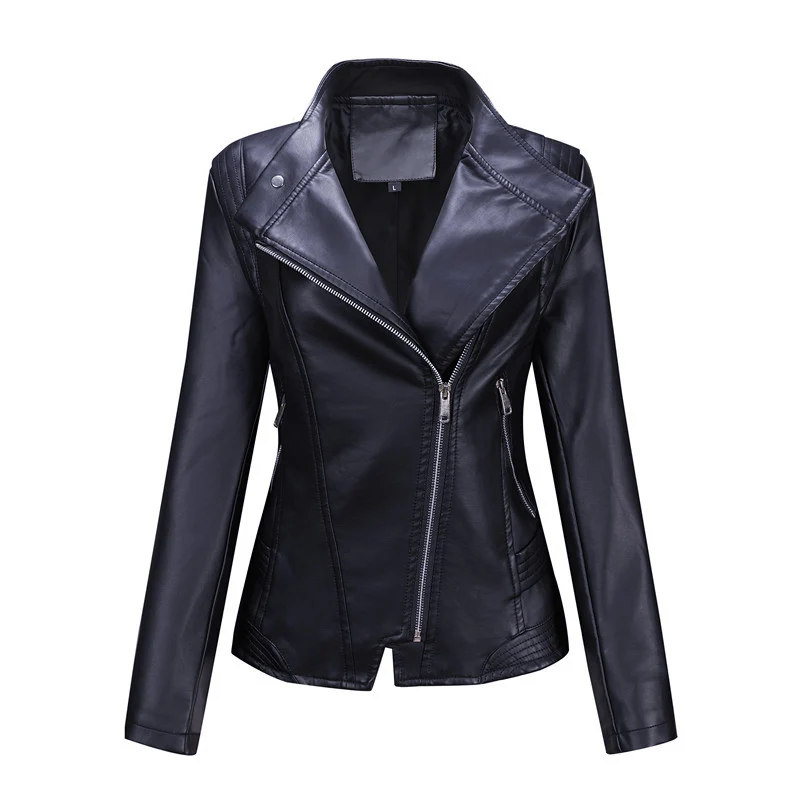 Damen Asymmetrische Bikerjacke aus Kunstleder mit Nietenbesatz und tailliertem Schnitt Drune