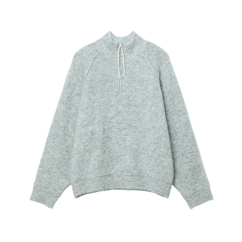 Herren Bequemer Grobstrickpullover mit halbem Reißverschluss Drune