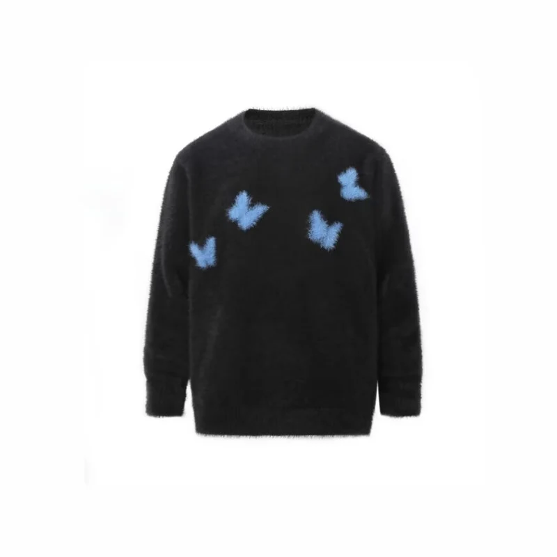 Damen Weicher Pullover mit geflocktem Schmetterlingsdesign Drune