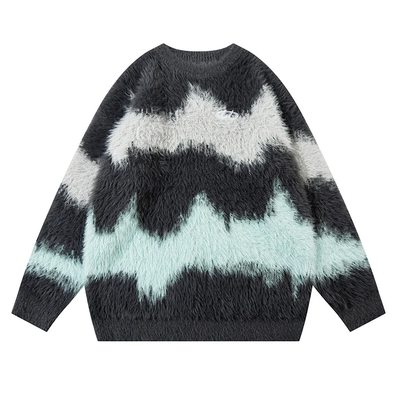 Damen Stylischer Grobstrick Pullover mit modernem Wellenmuster Drune