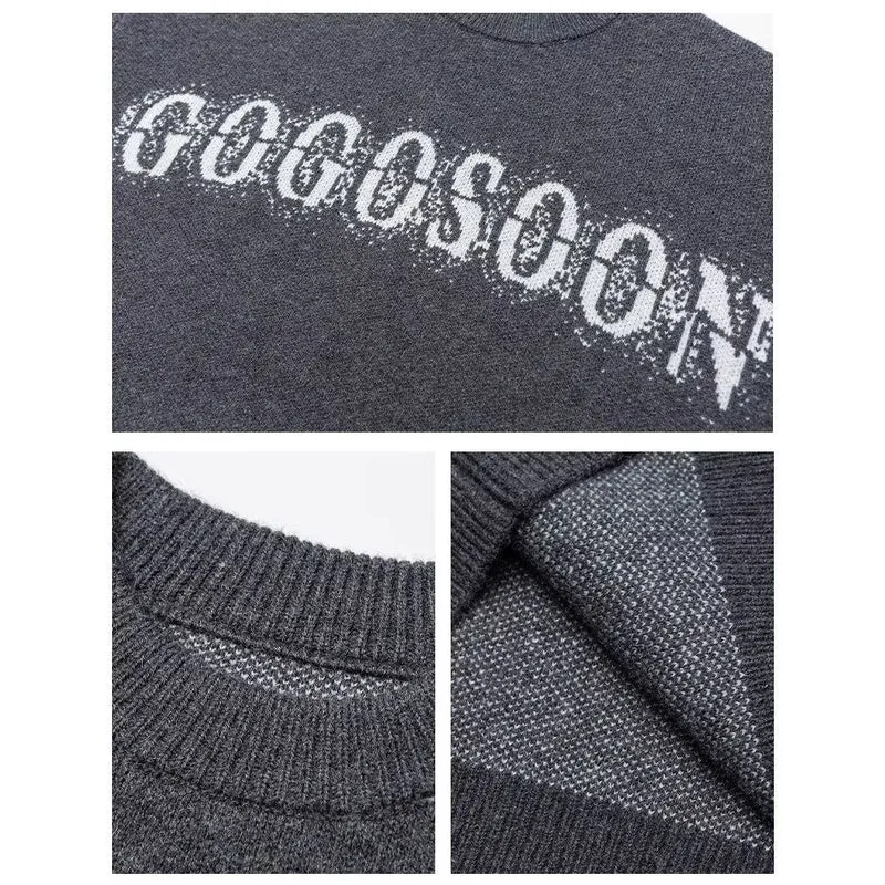 Damen Oversized Strickpullover mit Schriftzug Drune