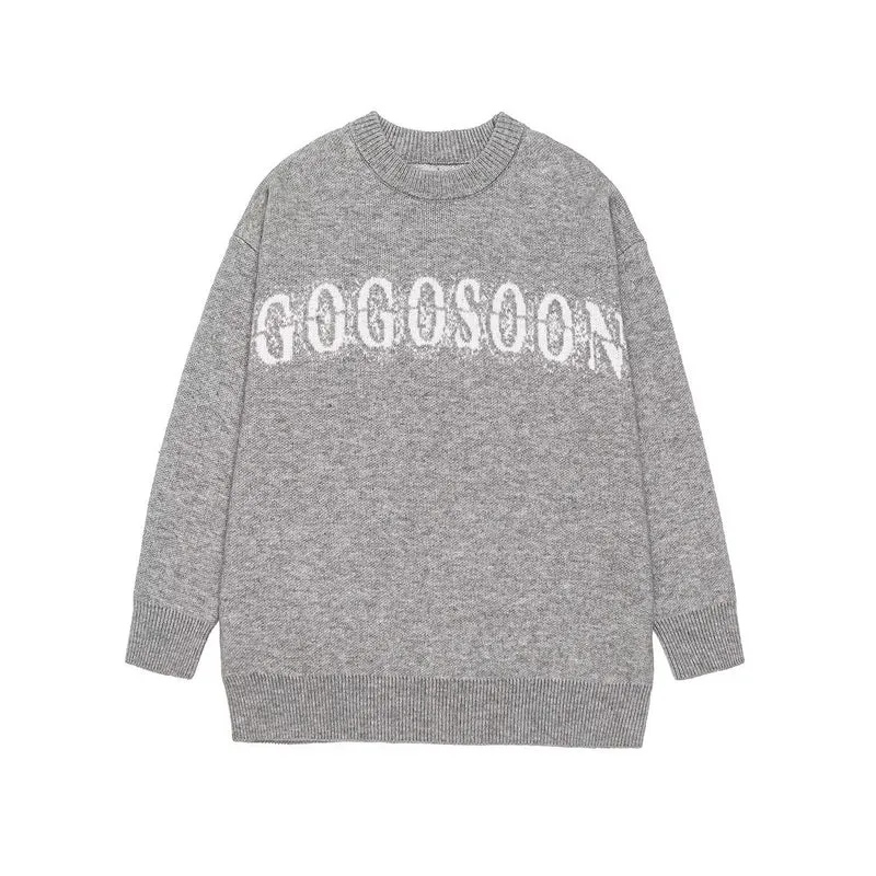 Damen Oversized Strickpullover mit Schriftzug Drune