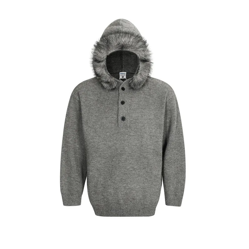 Damen Oversized Hoodie mit Kapuze und Fellrand Drune