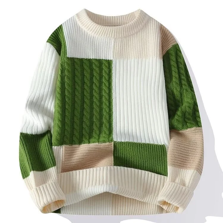 Damen Modischer grob gestrickter Pullover mit modernen Farbblock-Design Drune