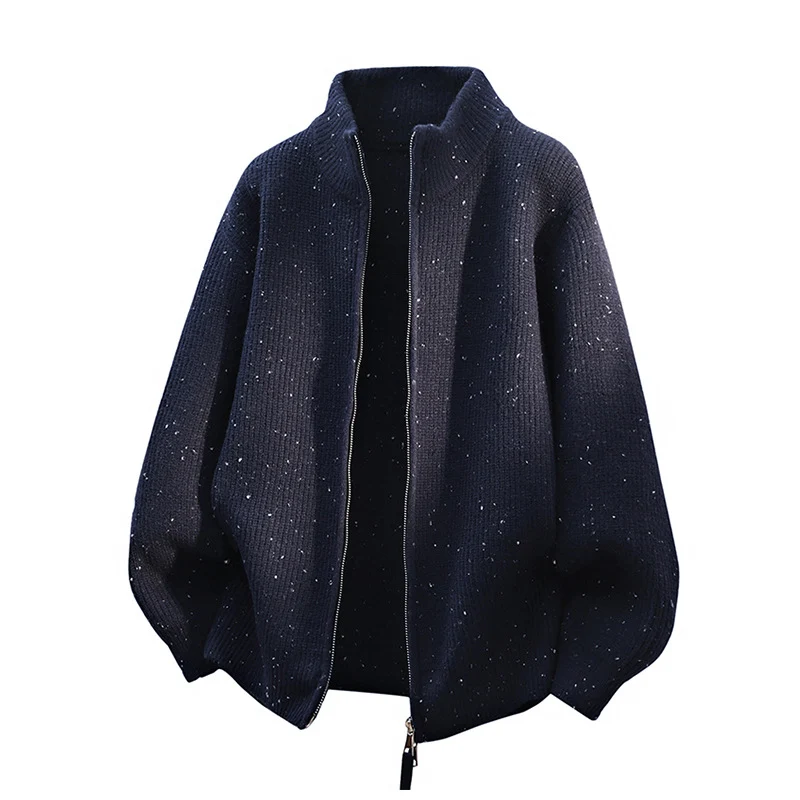 Damen Modische Strickjacke mit hohem Kragen und Reißverschluss Drune