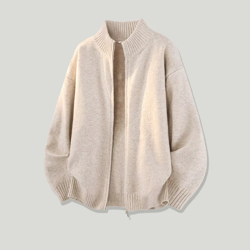 Damen Modische Grobstrickjacke mit hohem Kragen Drune