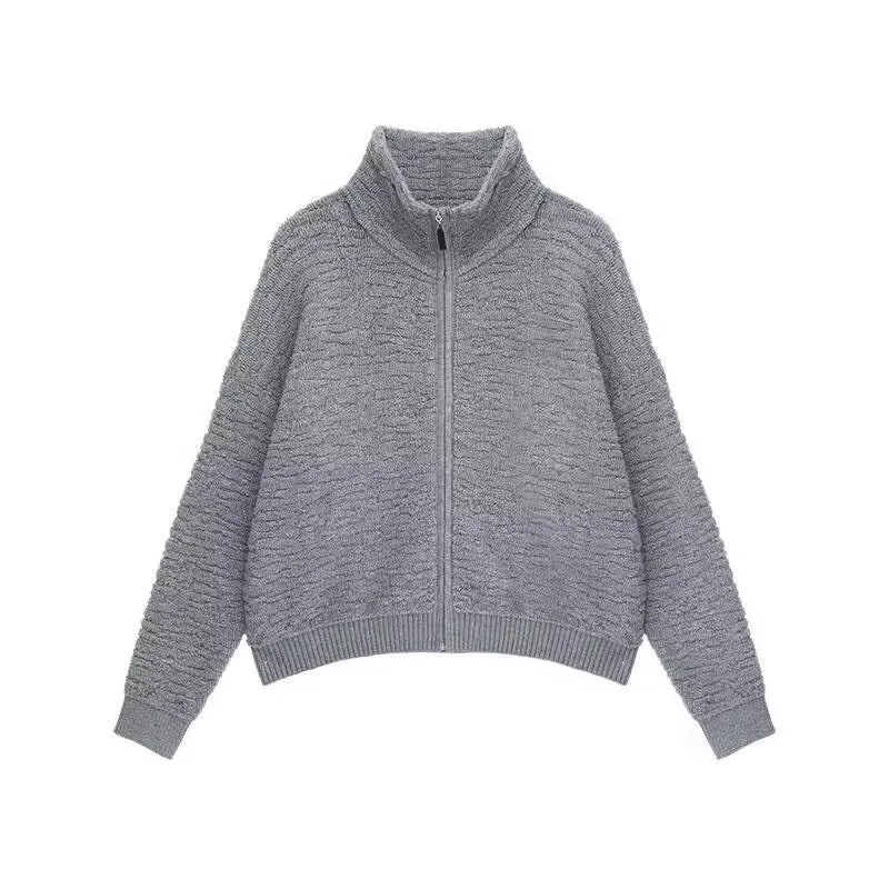 Damen Hochwertiger Strickpullover mit Stehkragen und Reißverschluss Drune