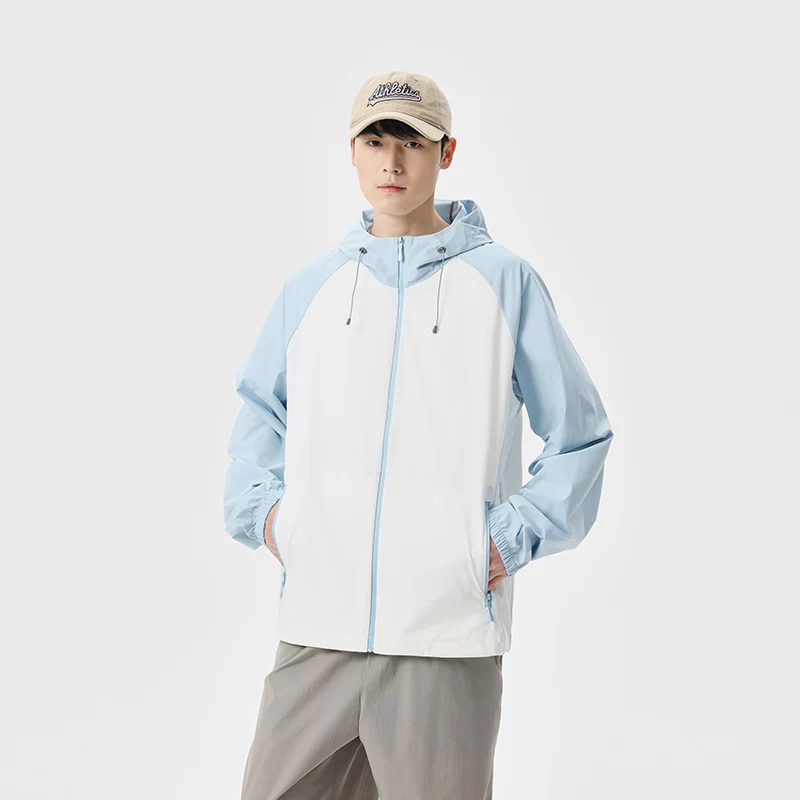 Herren Leichte Kapuzen‑Windbreaker‑Jacke mit Raglanärmeln, Zwei-Wege‑Reißverschluss und verdeckten Reißverschlusstaschen Drune