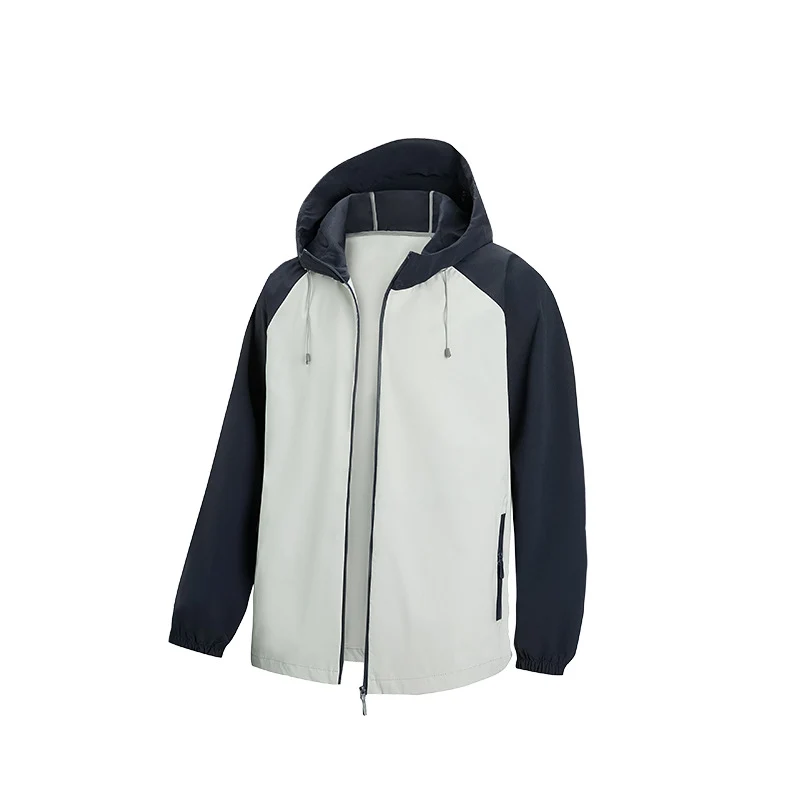 Herren Leichte Kapuzen‑Windbreaker‑Jacke mit Raglanärmeln, Zwei-Wege‑Reißverschluss und verdeckten Reißverschlusstaschen Drune