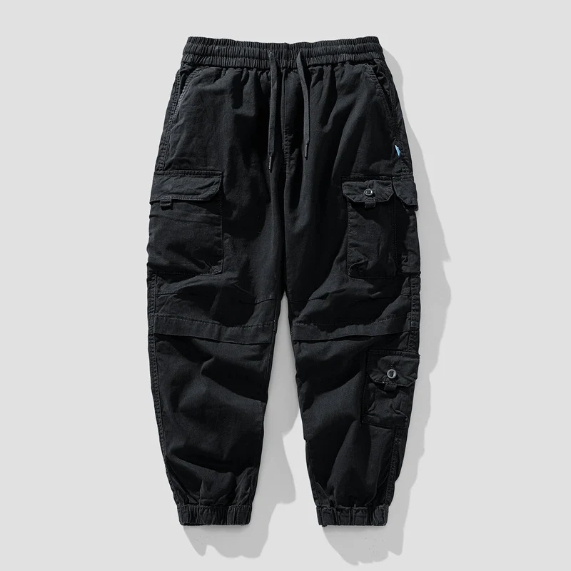 Herren Leichte Canvas-Cargohose im Joggerstil mit elastischem Bund, segmentierten Kniepaneelen und verdeckten Klappentaschen Drune