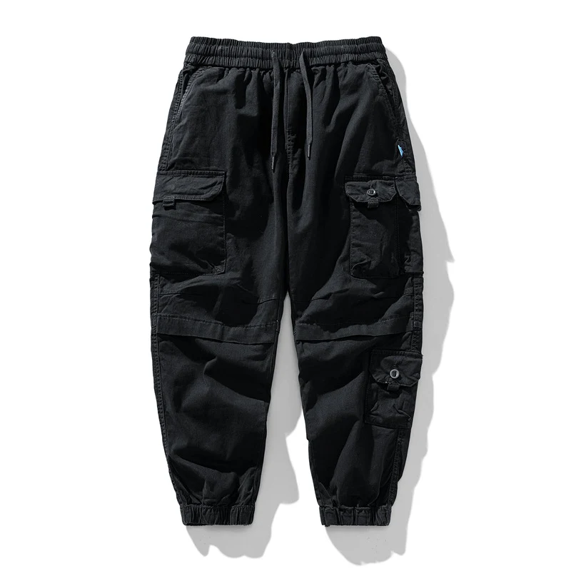 Herren Leichte Canvas-Cargohose im Joggerstil mit elastischem Bund, segmentierten Kniepaneelen und verdeckten Klappentaschen Drune