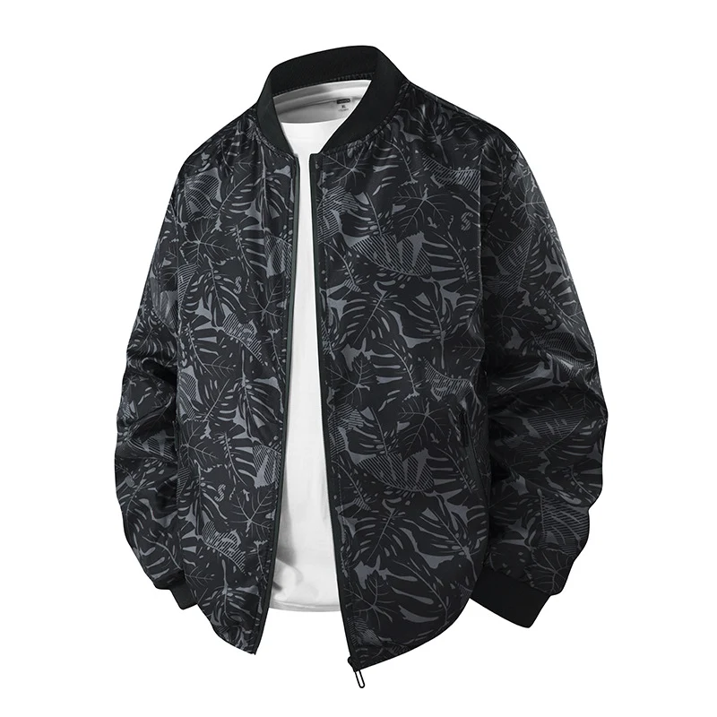Herren Leicht wattierte Bomberjacke mit botanischem Alloverprint und geripptem Saum Drune