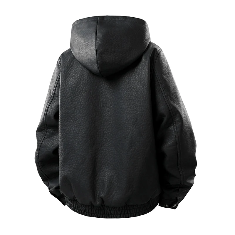 Herren Lederoptik-Blouson mit Kapuze, Teddyfutter und aufgesetzten Fronttaschen Drune