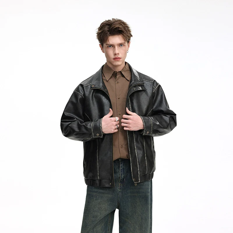 Herren Lederjacke im Vintage-Bomberstil mit Stehkragen Drune