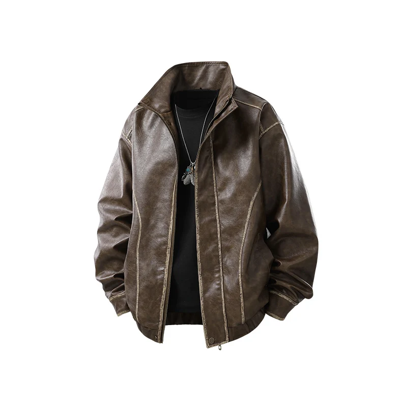 Herren Lederjacke im Vintage-Bomberstil mit Stehkragen Drune