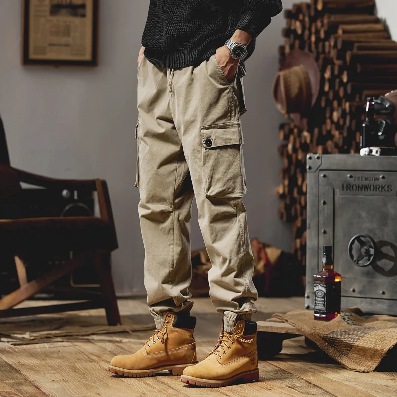 Herren Lässige Canvas-Cargojogginghose mit elastischem Saum, Klapp‑Cargo‑Taschen und verstärkten Knien Drune