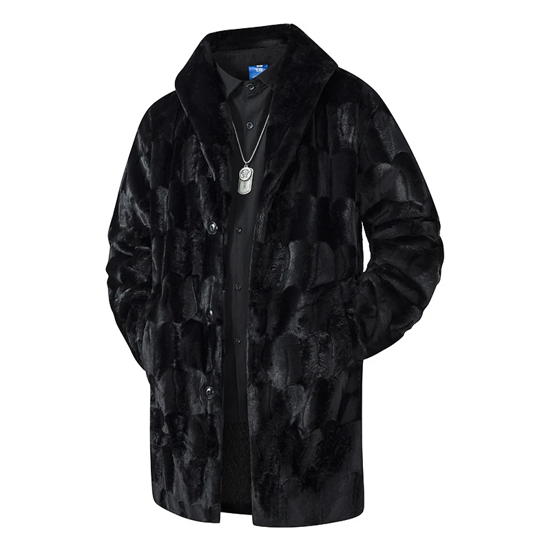 Herren Langer Kunstfell-Mantel mit Oversize-Schnitt und Schalkragen Drune
