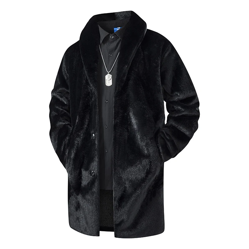 Herren Langer Kunstfell-Mantel mit Oversize-Schnitt und Schalkragen Drune