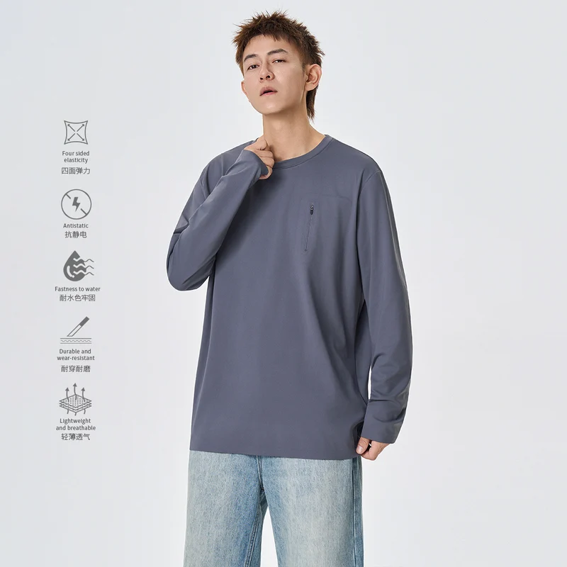 Herren Langarm-Performance-Shirt mit Brust-Reißverschlusstasche Drune