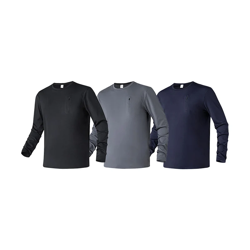 Herren Langarm-Performance-Shirt mit Brust-Reißverschlusstasche Drune