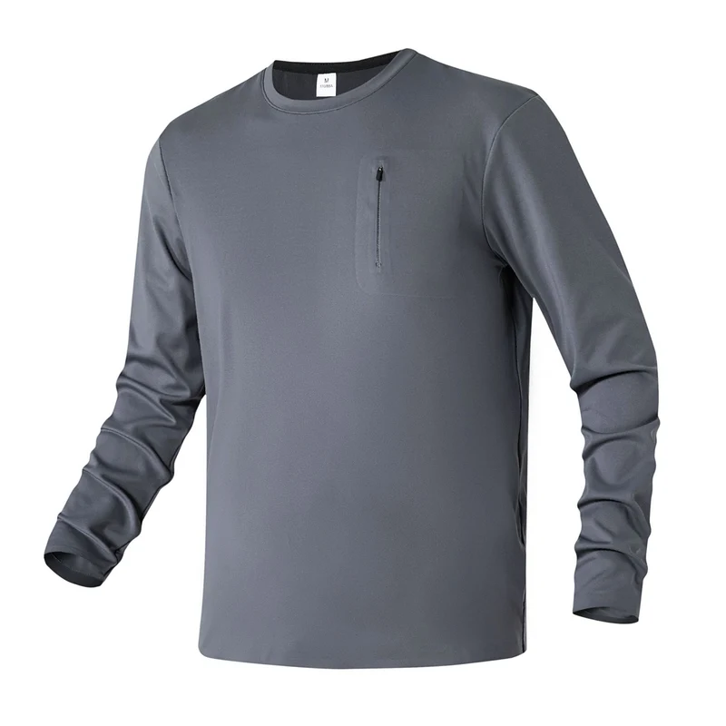 Herren Langarm-Performance-Shirt mit Brust-Reißverschlusstasche Drune