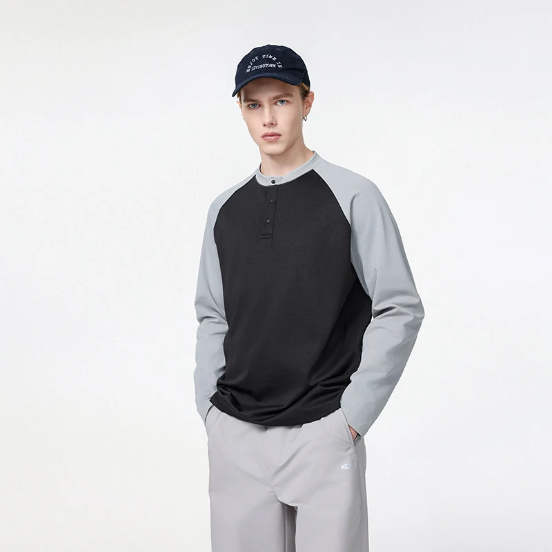 Herren Langarm-Henley-Sweatshirt mit Raglanärmeln, Relaxed-Fit und Knopfleiste Drune