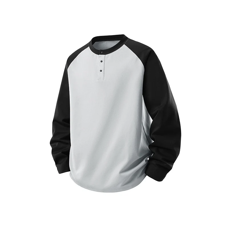 Herren Langarm-Henley-Sweatshirt mit Raglanärmeln, Relaxed-Fit und Knopfleiste Drune