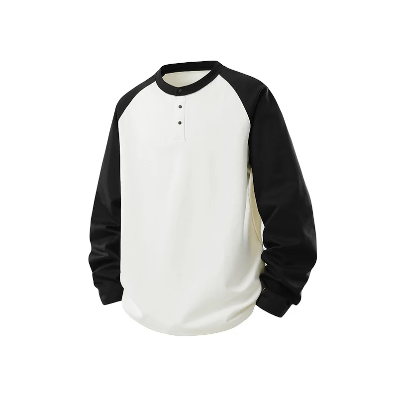 Herren Langarm-Henley-Sweatshirt mit Raglanärmeln, Relaxed-Fit und Knopfleiste Drune