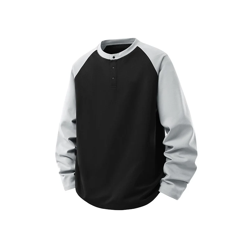 Herren Langarm-Henley-Sweatshirt mit Raglanärmeln, Relaxed-Fit und Knopfleiste Drune