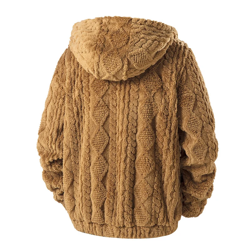 Herren Kuschelige Teddy-Fleece Kapuzenjacke mit durchgehendem Reißverschluss und Brusttasche Drune