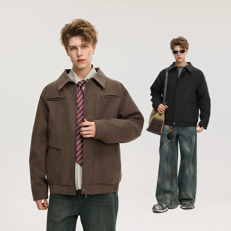 Herren Kurzjacke aus Wollmix mit verdecktem Reißverschluss und Brusttaschen Drune