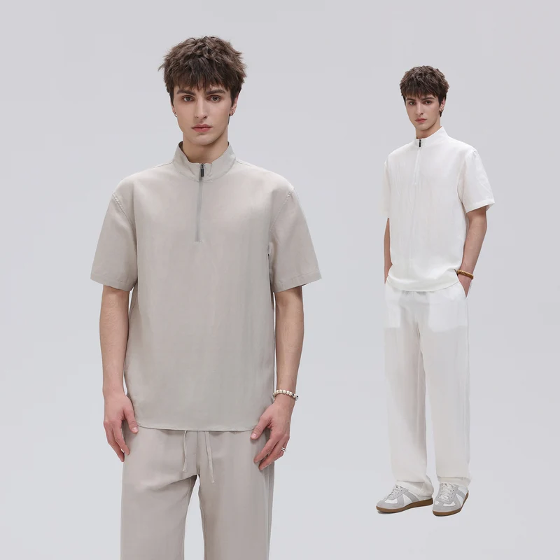 Herren Kurzarm‑Halbzip‑Shirt mit Stehkragen und Relaxed‑Fit Drune
