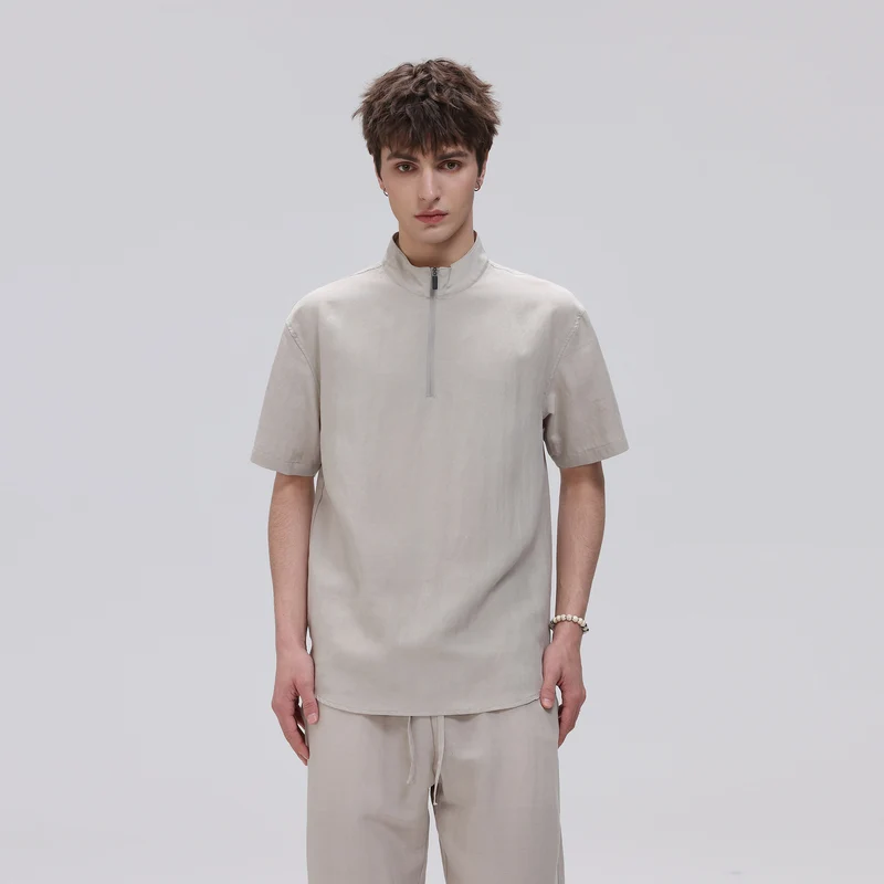 Herren Kurzarm‑Halbzip‑Shirt mit Stehkragen und Relaxed‑Fit Drune