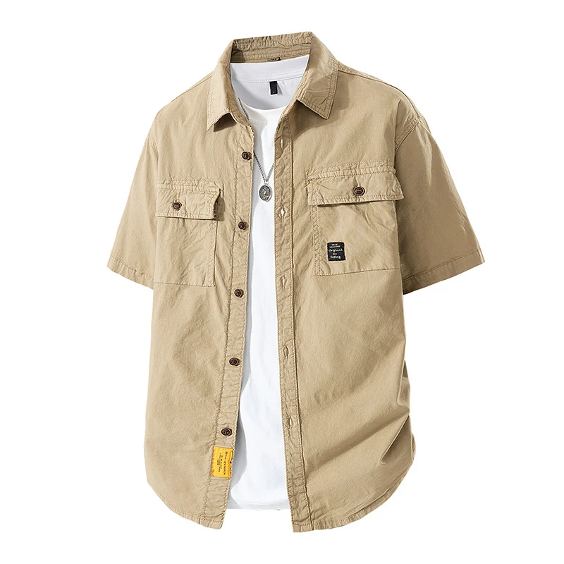 Herren Kurzarm-Fieldshirt im Overshirt-Look mit doppelten Brustklappen, verstärkten Nähten und gerundetem Saum Drune