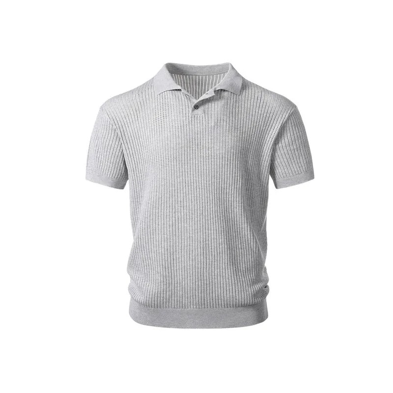 Herren Kurzarm-Feinstrick-Poloshirt mit Strukturstrick und luftiger Perforation Drune