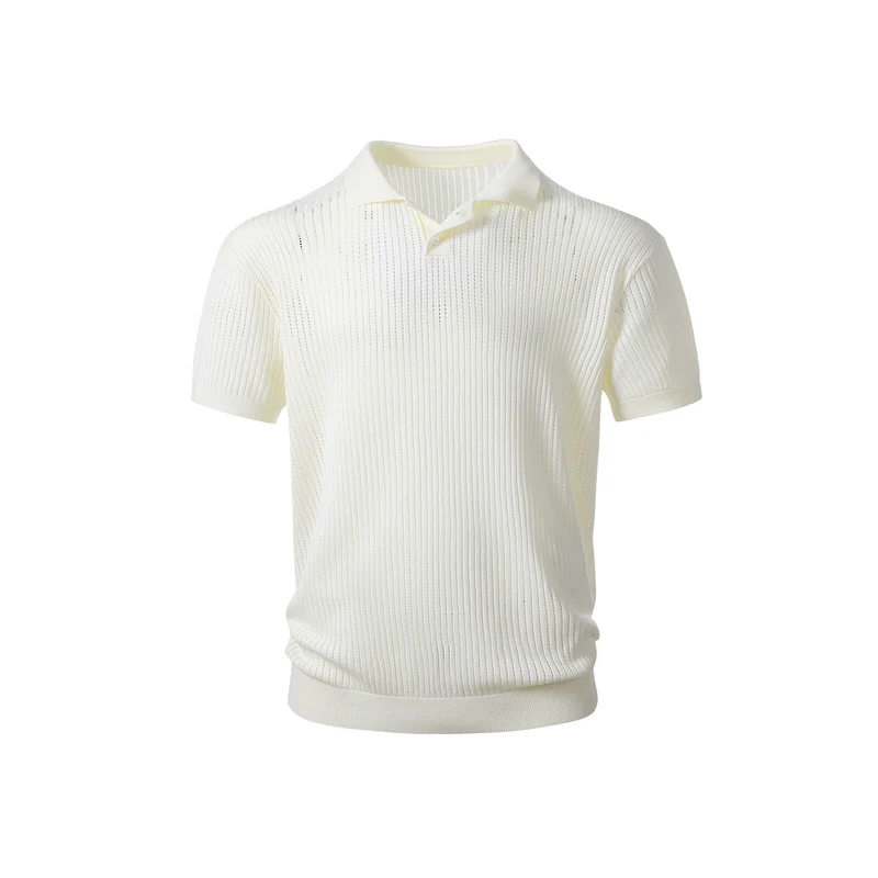 Herren Kurzarm-Feinstrick-Poloshirt mit Strukturstrick und luftiger Perforation Drune