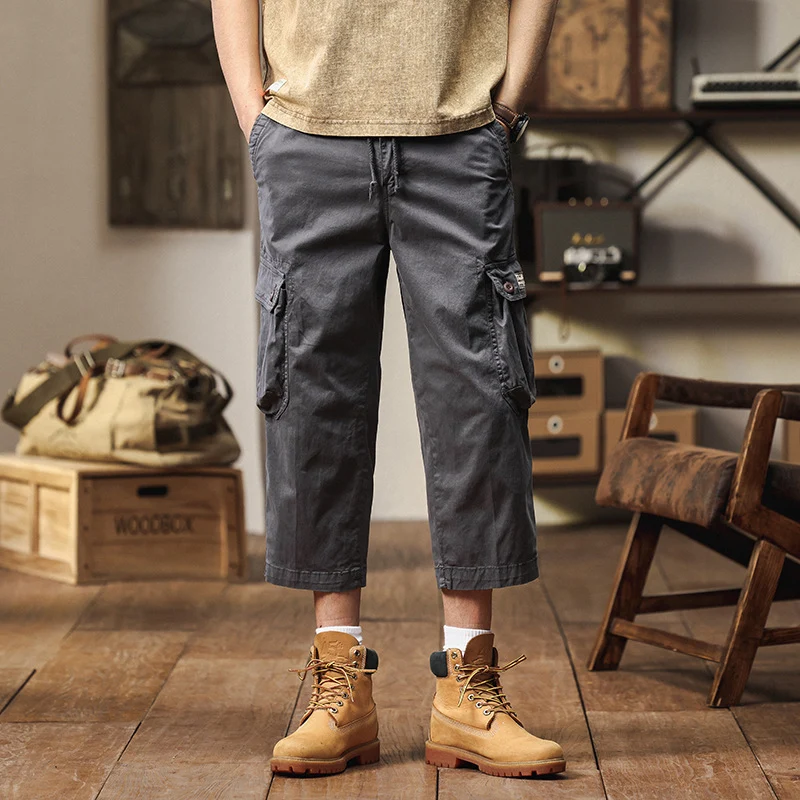 Herren Kurz geschnittene Utility-Cargohose mit Tunnelzugbund, Mehrfach‑Cargotaschen und verkürzter Beinlänge Drune