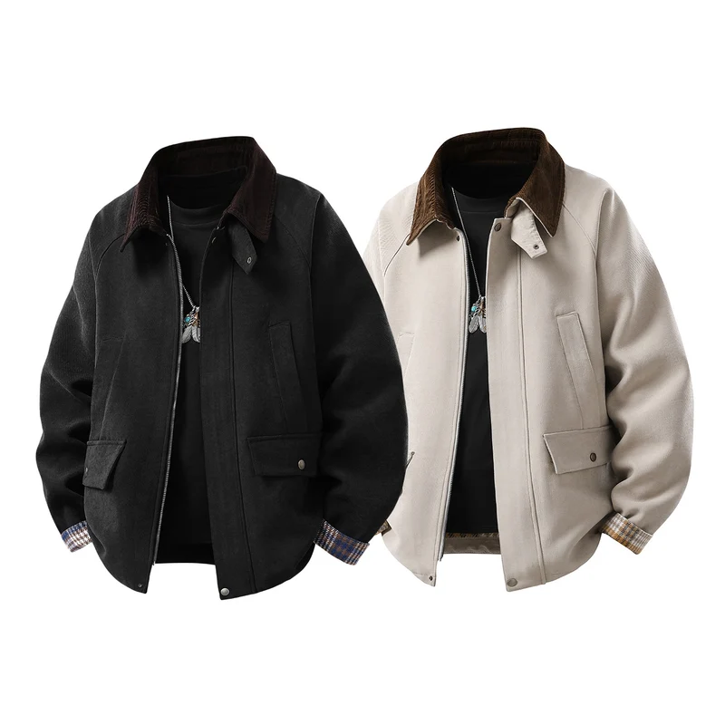 Herren Komfortabler Kurzblouson mit Cordkragen und karierter Innenmanschette Drune