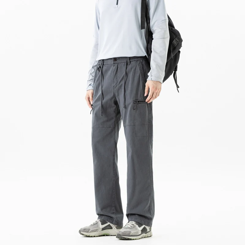 Herren Komfort-Canvas-Cargo-Hose mit elastischem Tunnelzugbund, Kniepaneelen und Multifachtaschen Drune