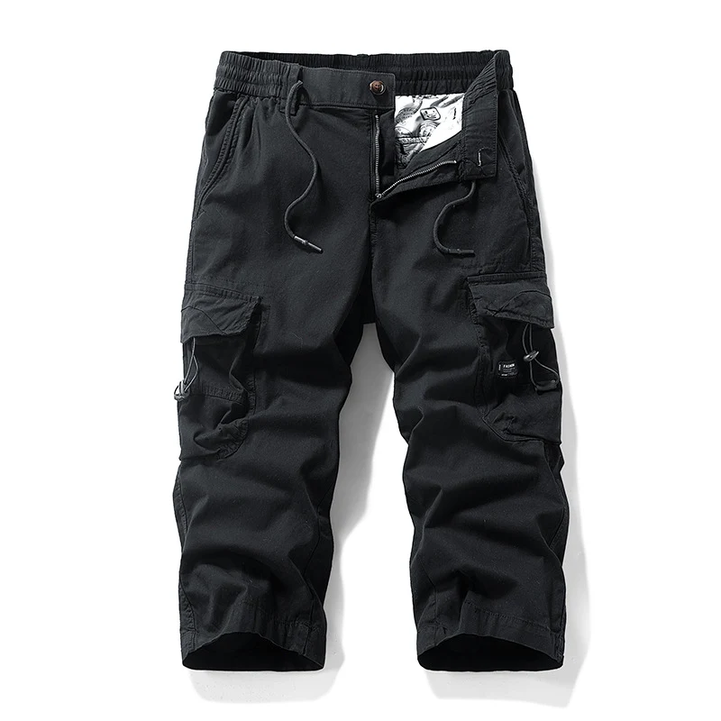 Herren Knielange Cargo-Shorts aus robustem Baumwoll‑Twill mit Elastikbund und Multifachtaschen Drune