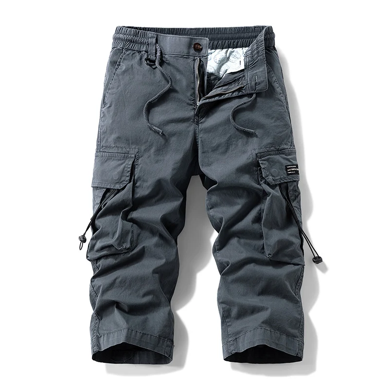 Herren knielange Cargo-Hose mit elastischem Komfortbund, Tunnelzug und Multifachtaschen Drune