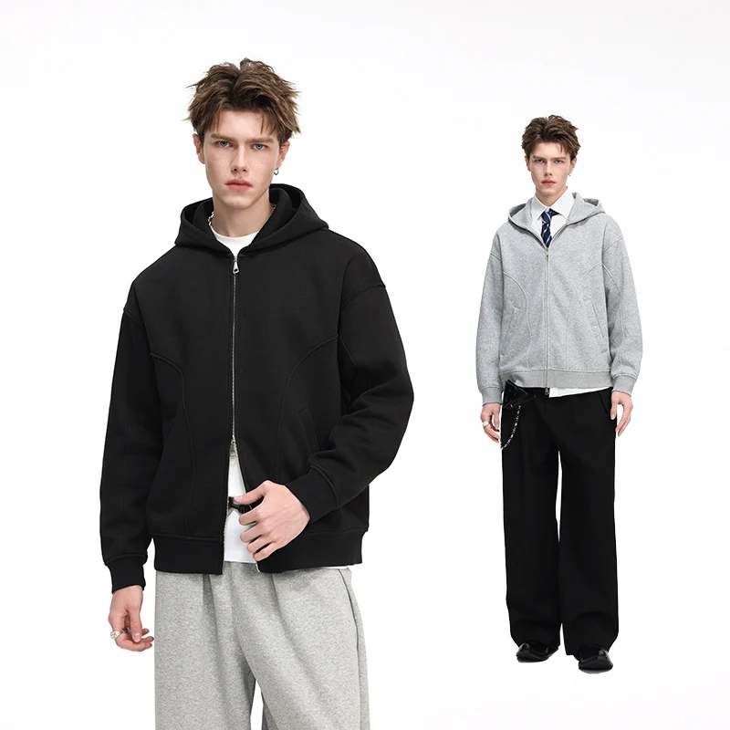 Herren Kapuzensweatjacke mit durchgehendem Reißverschluss, geripptem Saum und versteckten Seitentaschen Drune
