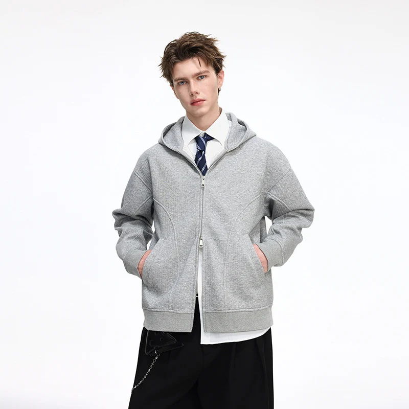 Herren Kapuzensweatjacke mit durchgehendem Reißverschluss, geripptem Saum und versteckten Seitentaschen Drune