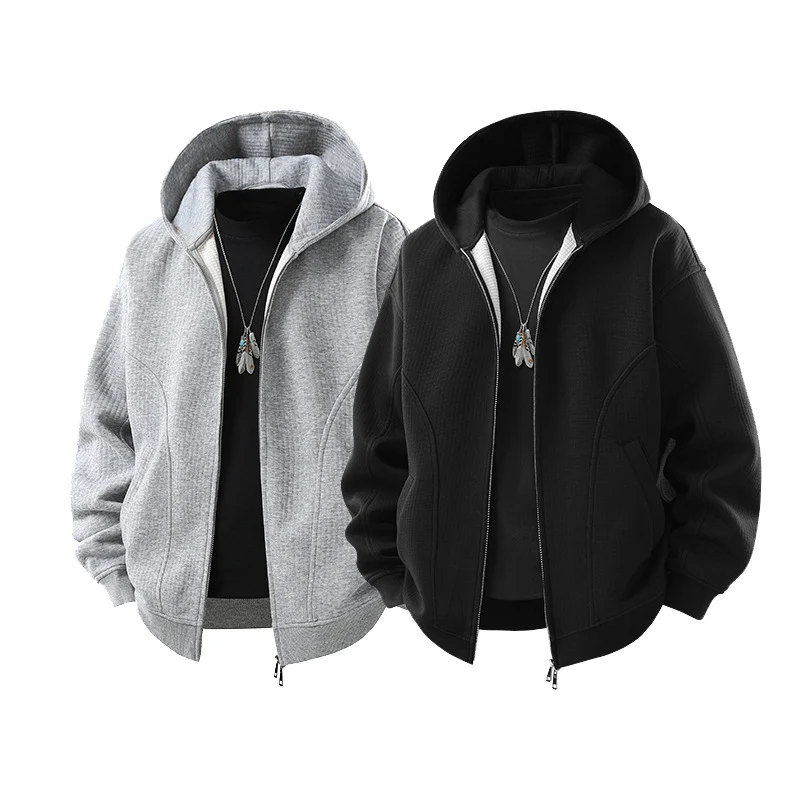 Herren Kapuzensweatjacke mit durchgehendem Reißverschluss, geripptem Saum und versteckten Seitentaschen Drune